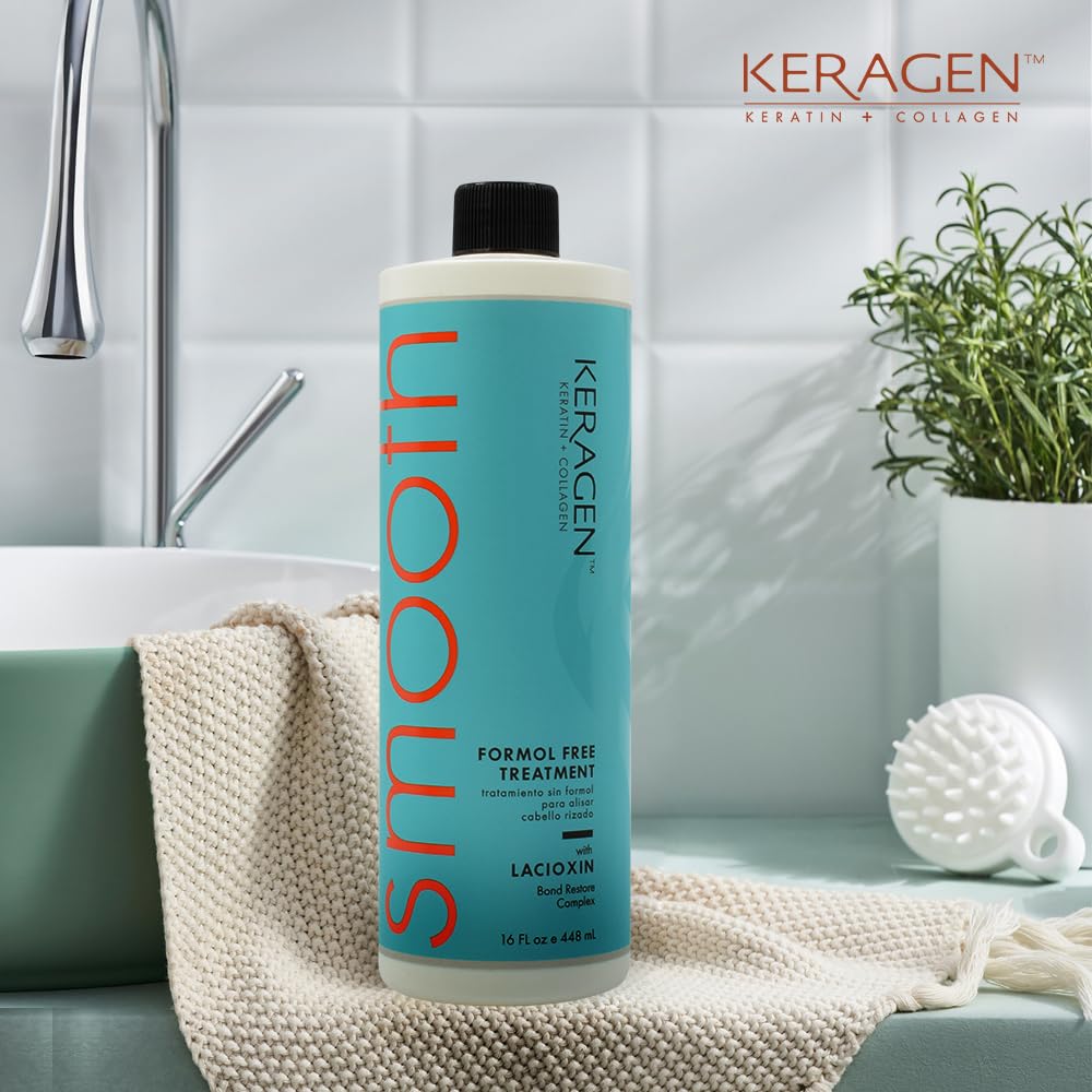 Keragen Brazilian Keratin Smoothing Treatment 16 Oz | Formaldehyde-Free Blowout for Frizzy, Dry, or Damaged Hair | Smooth, Silky Finish for Fine to Medium Hair
