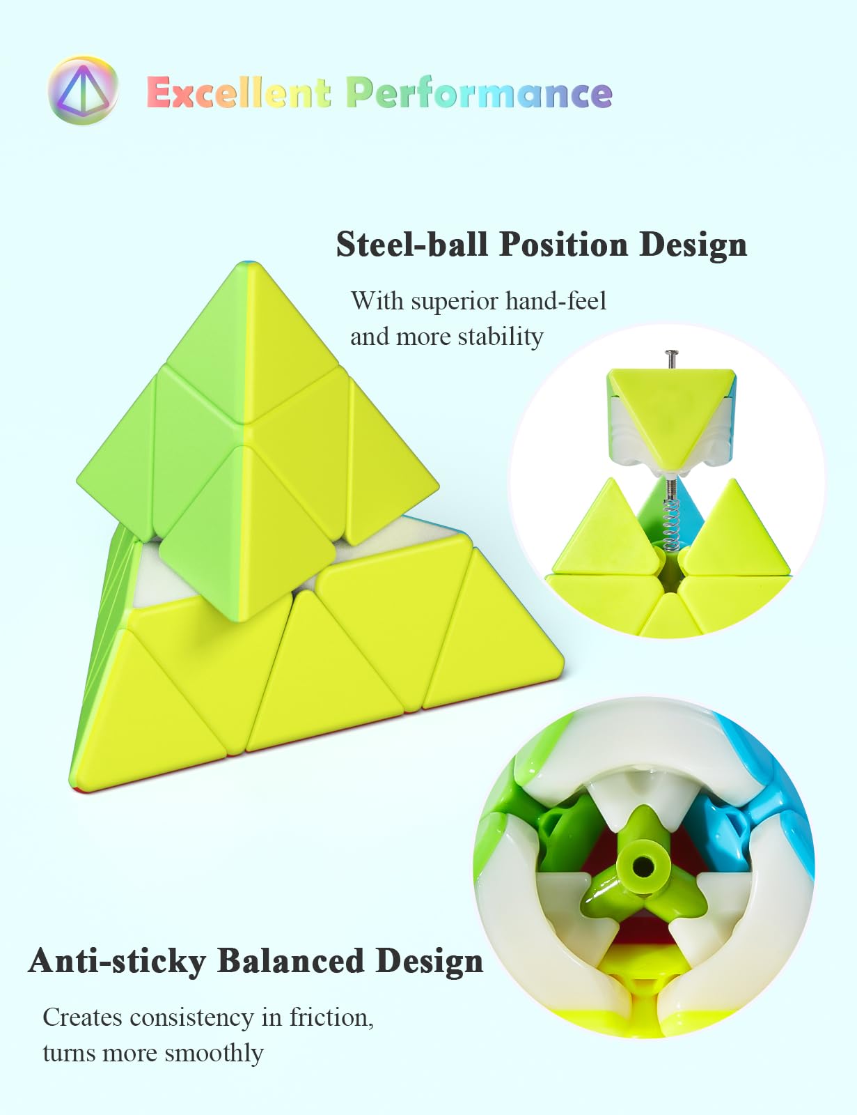 ROXENDA Speed Cube Set, Magic Cube Set of 2x2x2 3x3x3 Pyramid Cube Smooth Puzzle Cube (Stickerless)