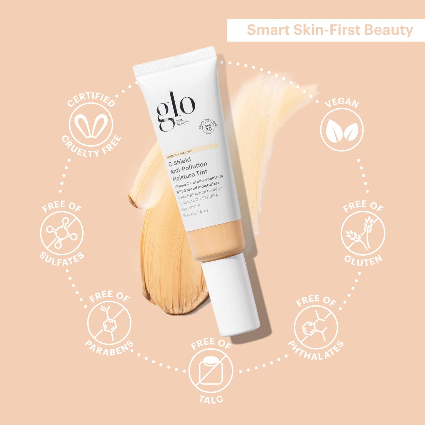 Glo Skin Beauty C-Shield Anti-Pollution Moisture Tint SPF 30 - Tinted Moisturizer with Vitamin C, Broad Spectrum Face Protection, 1.7 oz (2N-Light)