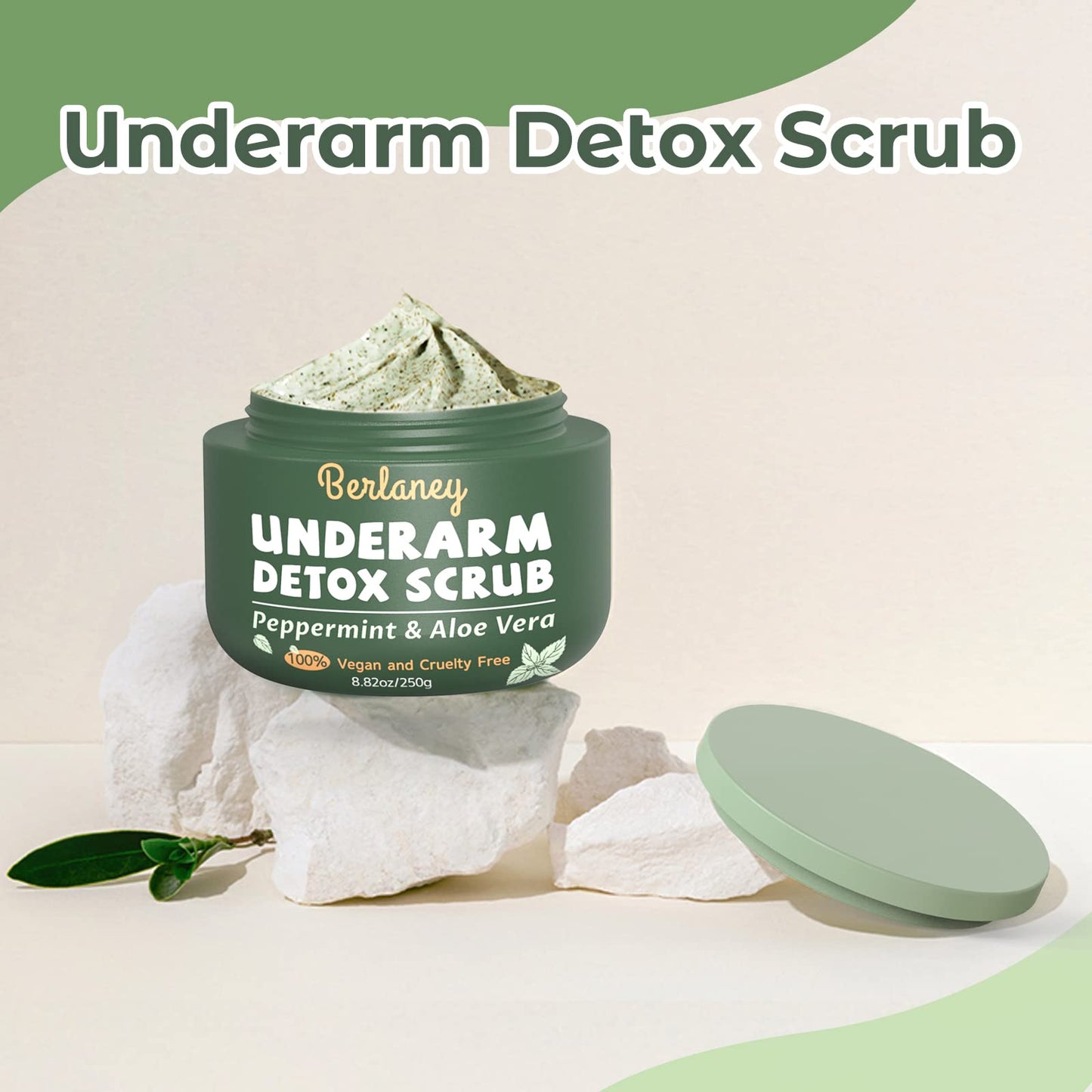 Armpit Detox Scrub 8.8oz – Peppermint, Aloe & Walnut Shell Powder, Deep Cleanse & Exfoliate Underarms, Legs, Feet, Hands, Body