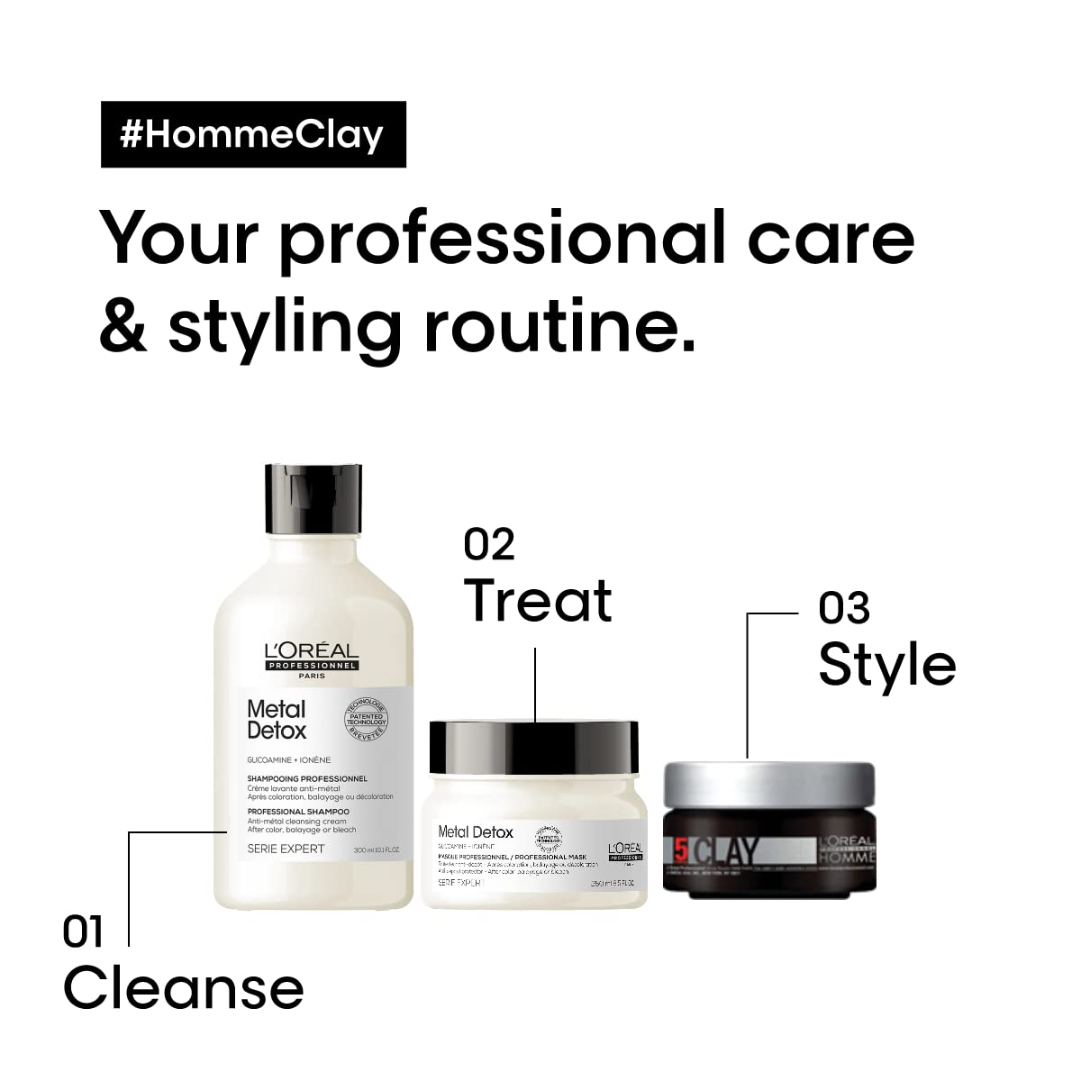 L'Oréal Professionnel Paris Men’s Styling Clay - For All Hair Types, Provides Strong Hold and Matte Finish