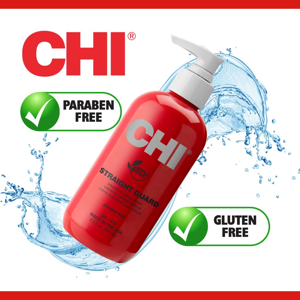 CHI Straight Guard Smoothing Styling Cream, Eliminates Frizz For Sleek & Shiny Hair, Maximum Control, 8.5 Oz