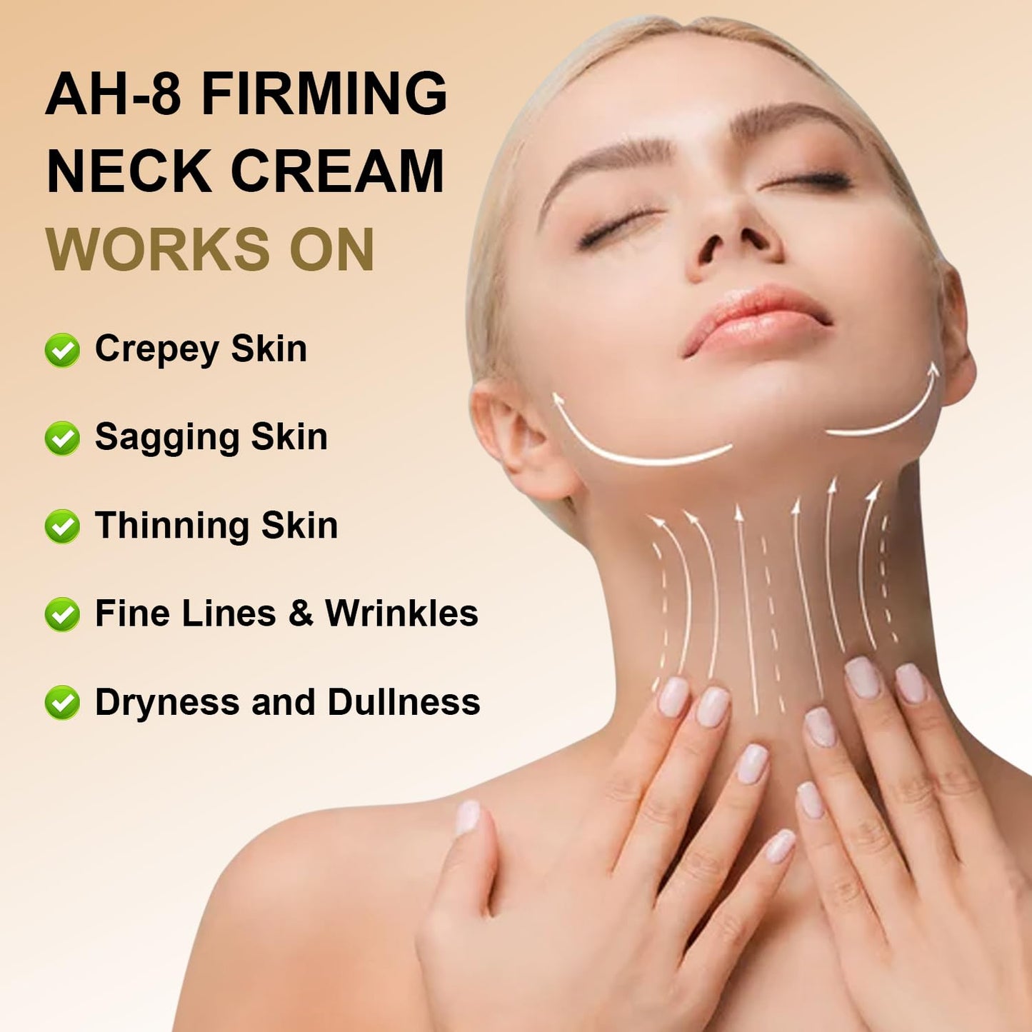 AH-8 Neck Firming Cream with Roller – Deep Moisturizing, Lifts & Firms Crepey Skin for Men & Women, 4.21 FL OZ, Gold