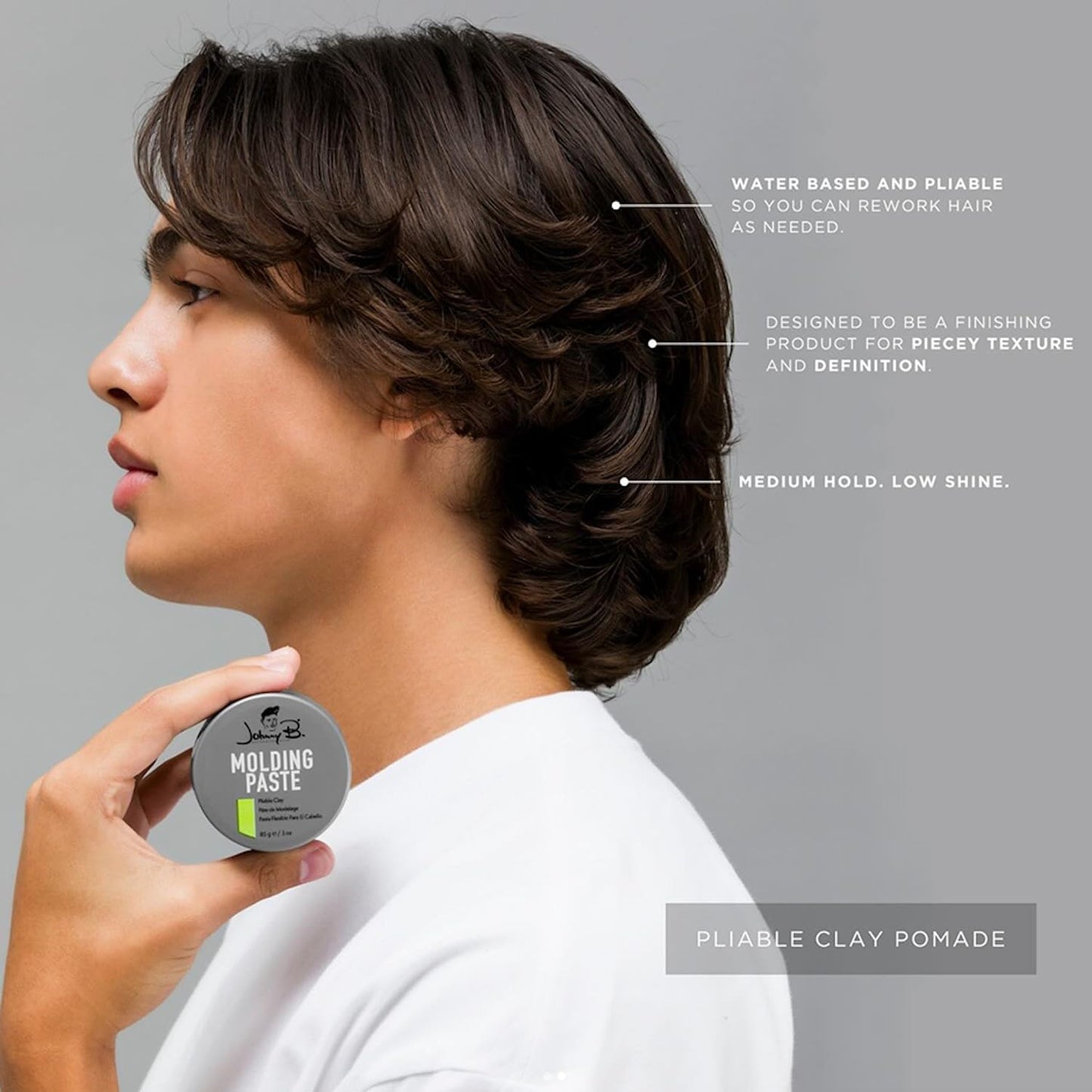 JOHNNY B. Molding Paste, Pliable Hair Clay, 3 oz.