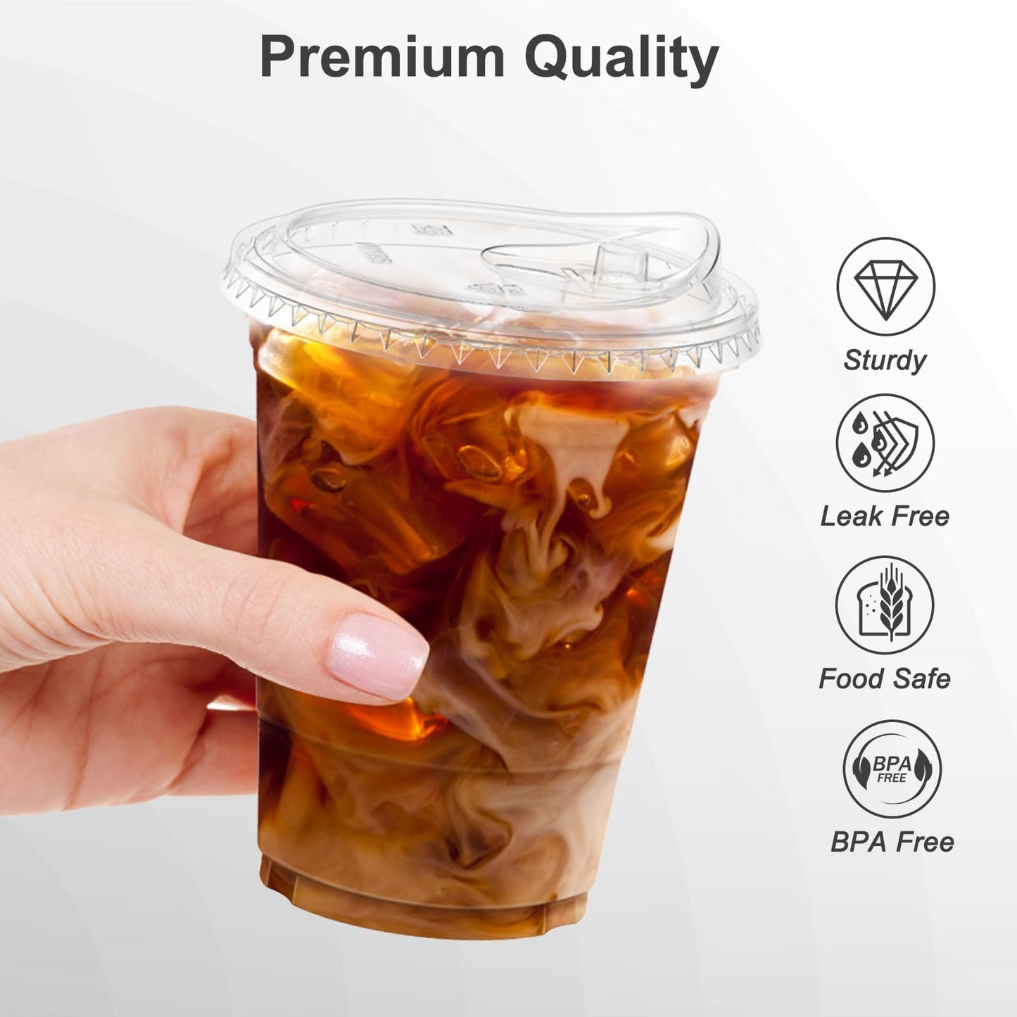 Dealusy 100-Pack 16oz Clear Plastic Cups with Sip Lids – Sturdy, Food-Safe Disposable Cups for Iced Coffee, Smoothies & Cold Drinks