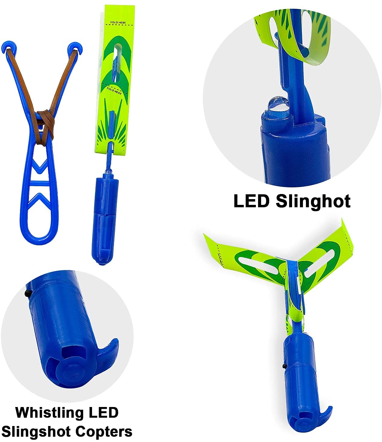 Rocket Copters Slingshot LED Light Up Helicopters, 6 Copters and 3 Launchers - As Seen on TV for Unisex Children