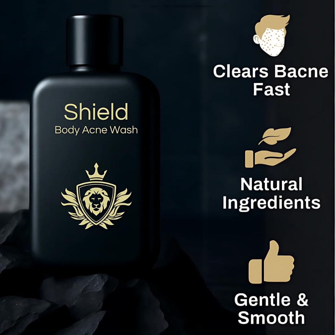 Shield Acne Wash Bundle for Men and Boys – Deep Clean Gel Formula Face Wash and Unscented Back & Chest Cleanser, Clears Acne & Breakouts, 13.6 oz