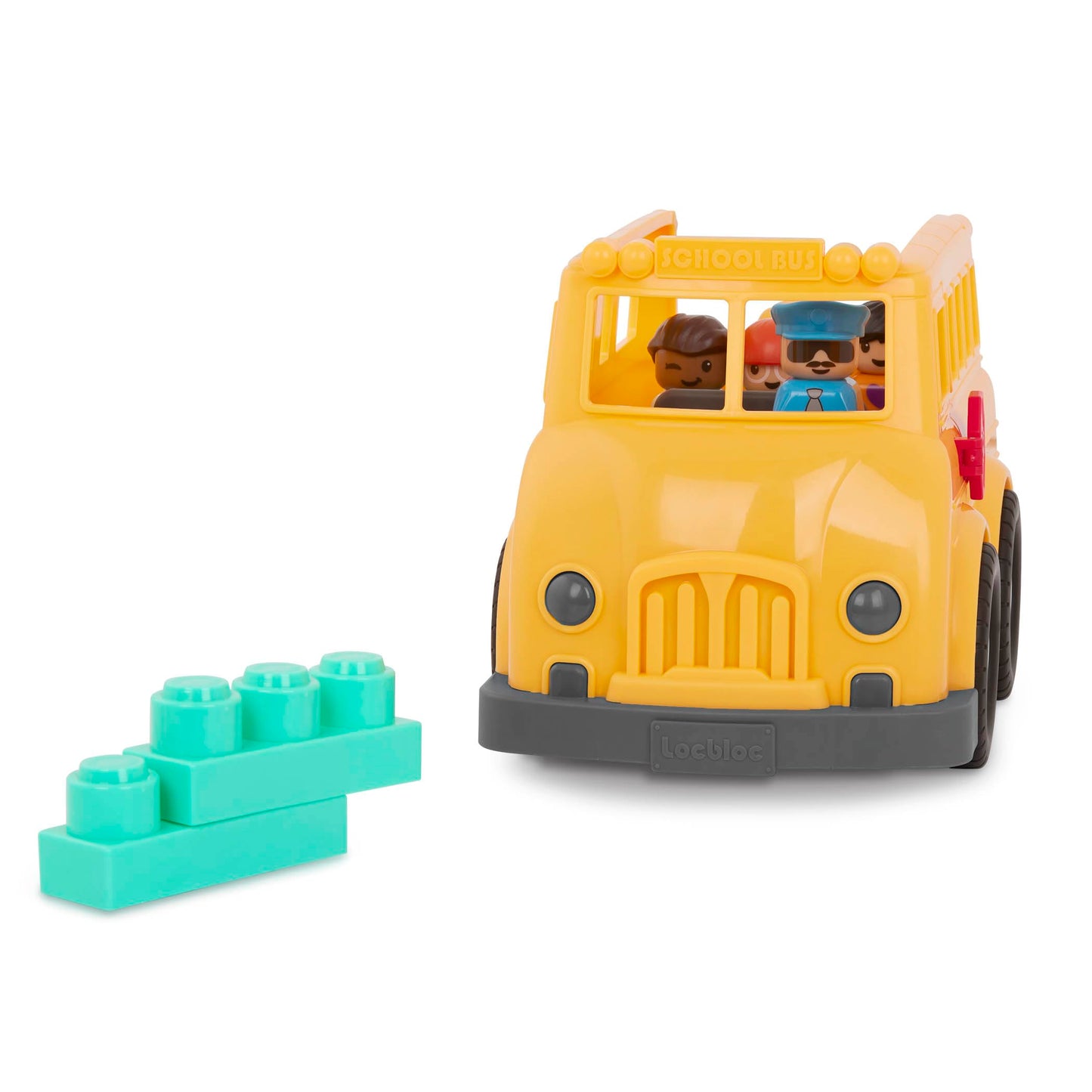 Battat – School Bus – 8 Pieces Construction Set – 5 Figures & 2 Blocks – Build – On Vehicle – 12+ Months – Locbloc® School Bus