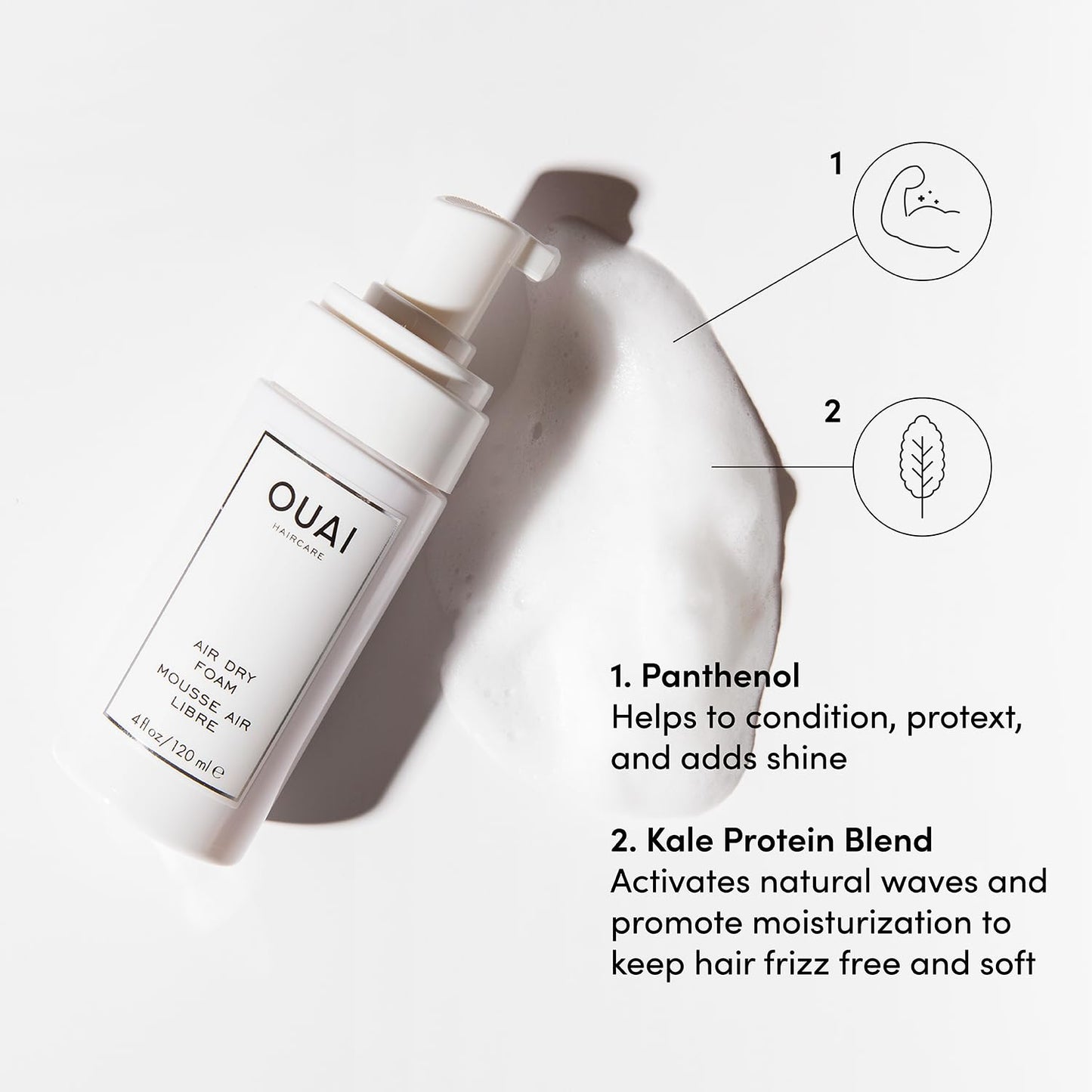 OUAI Air Dry Foam 4 oz | Curl-Enhancing Hair Mousse for Effortless Waves | Conditions & Detangles with Kale & Carrot Extract | Sulfate-Free