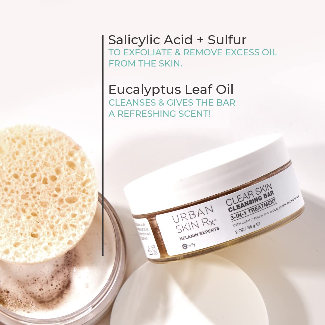 Urban Skin Rx® Clear Skin 3-in-1 Cleansing Bar – Daily Cleanser, Exfoliator & Mask, Reduces Oil, Clears Pores, Prevents Breakouts, 3.7oz