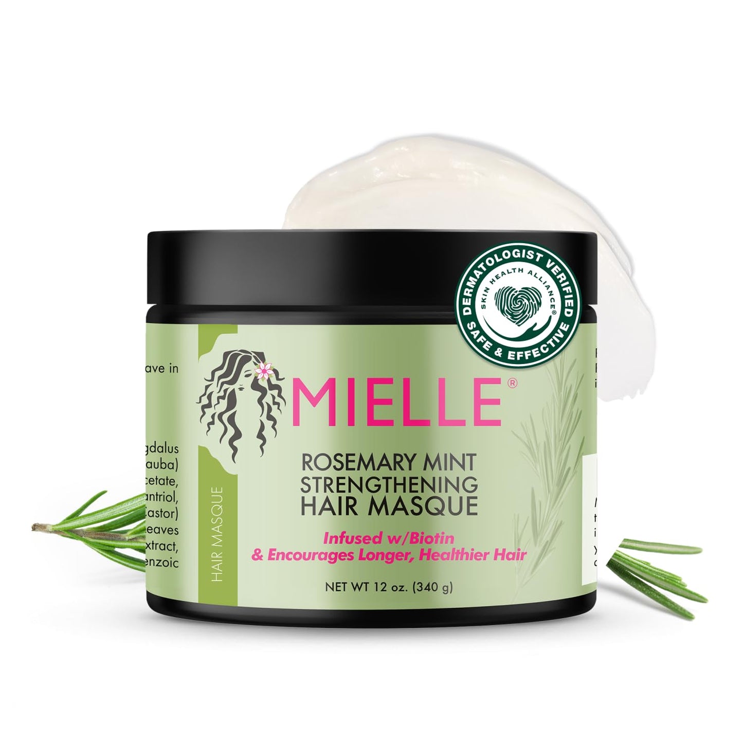 Mielle Organics Rosemary Mint Strengthening Hair Mask – Deep Conditioner with Biotin, Honey & Coconut Oil for Damaged, Dry Hair, 12 Oz