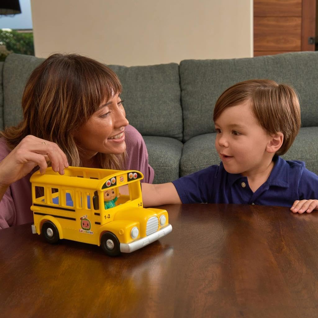 CoComelon Musical Yellow School Bus Toy – Plays ‘Wheels on The Bus’ Clips, Includes Removable JJ Figure for Toddlers & Kids