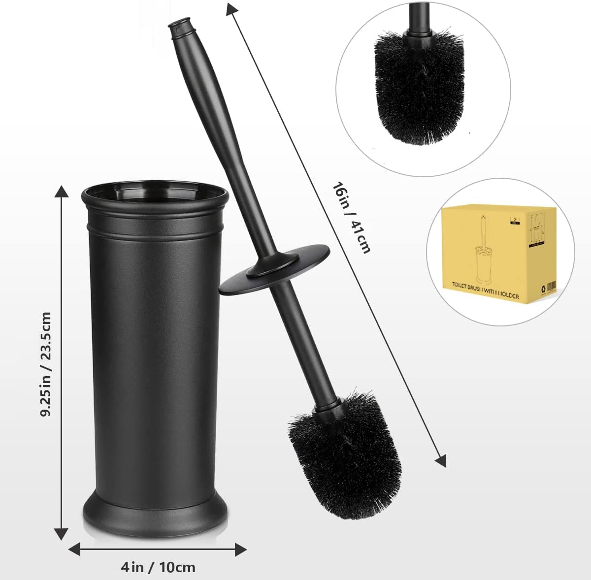 Toilet Brush and Holder 2 Pack – Long Handle, Covered Toilet Scrubber for Deep Cleaning & Space Saving – Black, Durable