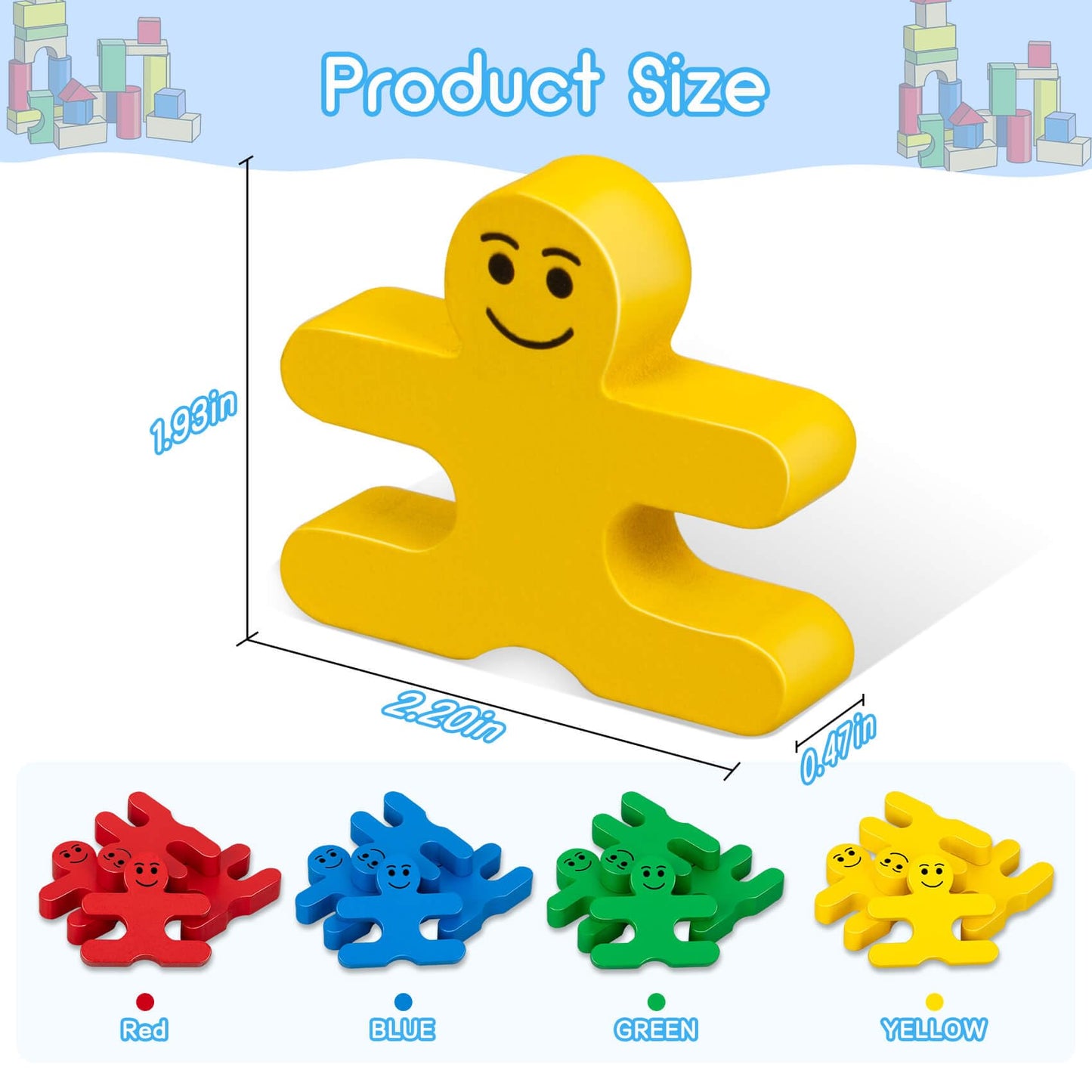 GIFT4KIDS Montessori Wooden Building Blocks, 16pcs Stacking & Sensory Toys for Toddlers 1-4, Educational Birthday Gifts for Kids