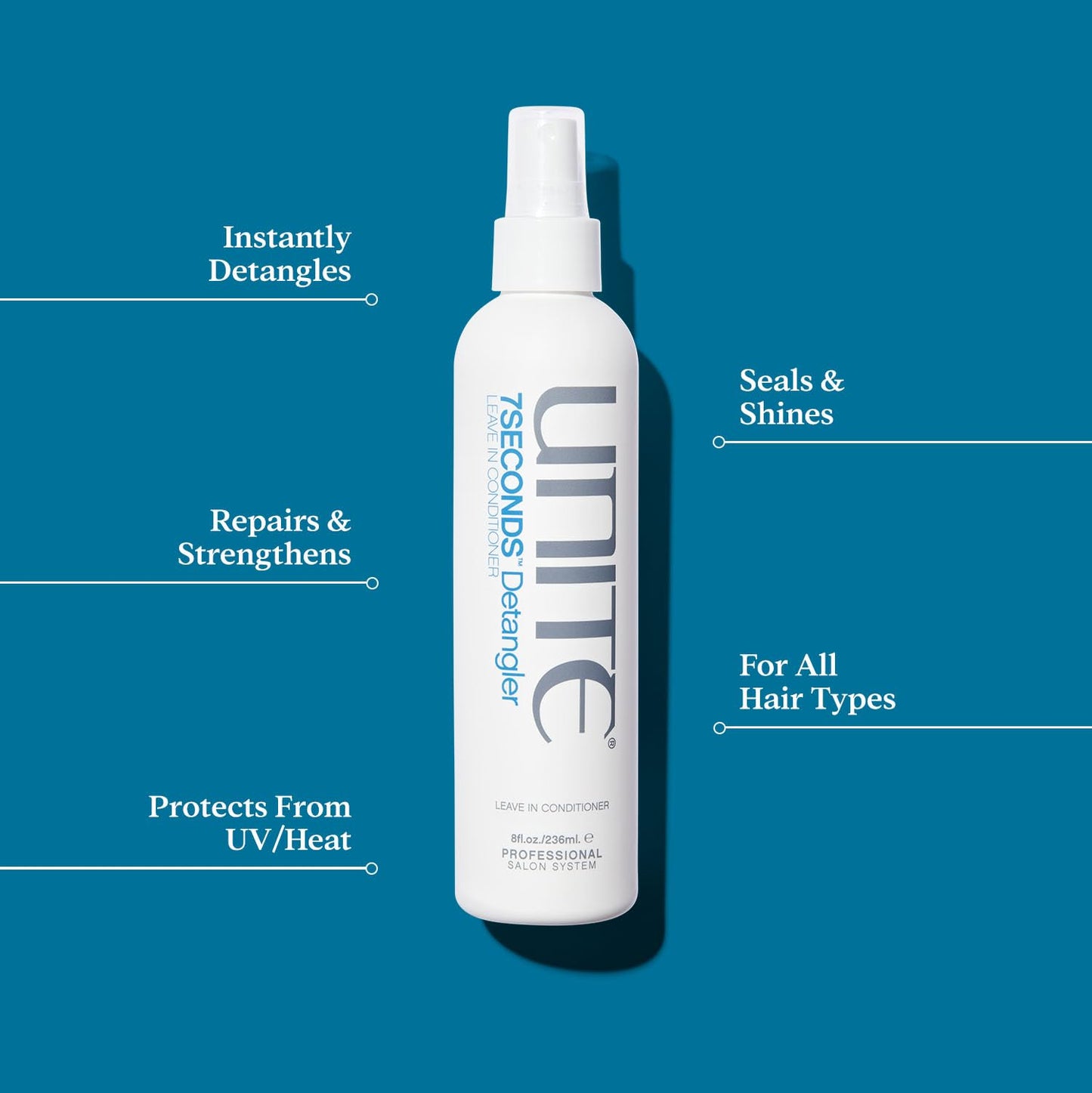 UNITE Hair 7SECONDS Detangler Leave-In Conditioner Spray – Instantly Detangles, Strengthens & Protects from UV/Heat – Vegan & Color-Safe, 8 Fl Oz