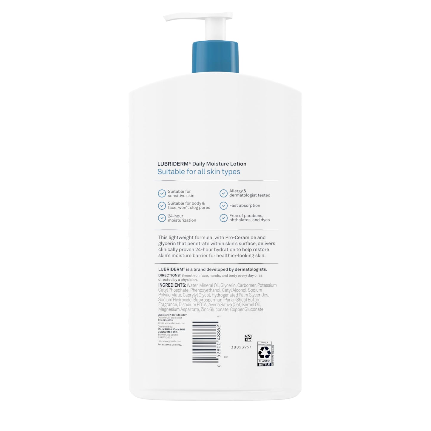 Lubriderm Daily Moisture Lotion with Pro-Ceramide, Shea Butter & Glycerin – 24-Hour Hydration for Face, Hands & Body, 24 FL OZ