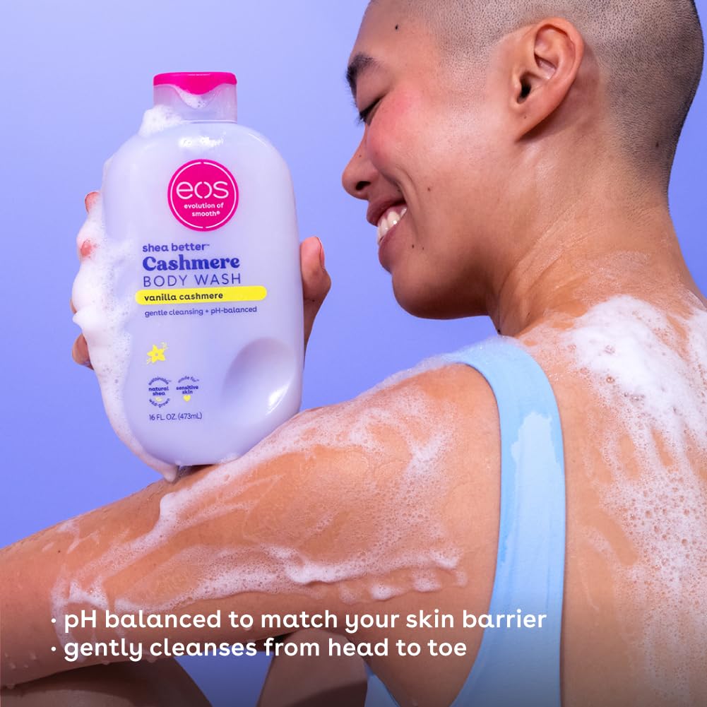 eos Shea Better Cashmere Body Wash – Vanilla Cashmere, Moisturizing pH-Balanced Creamy Gel, Paraben & Phthalate Free, Sensitive Skin, 16 fl oz