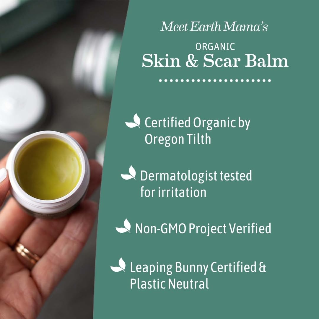 Earth Mama Organic Skin & Scar Balm 2-Pack – C-Section & Stretch Mark Recovery Cream with Jojoba, Tamanu & Gotu Kola Oils