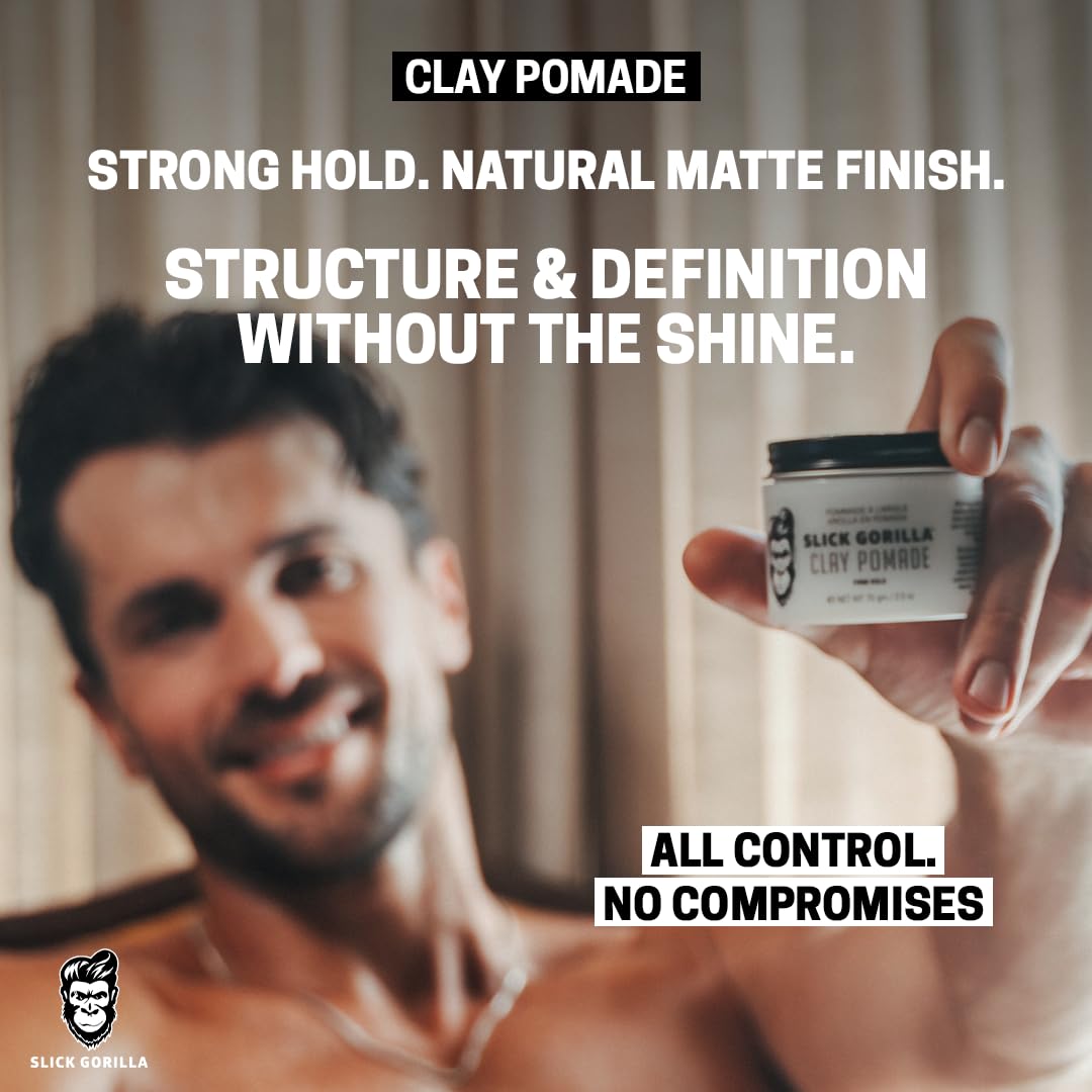 Slick Gorilla Clay Pomade for Men – Firm Hold, Natural Matte Finish Hair Clay | Non-Greasy, Easy to Wash, No Flakes | 2.5 oz (75 ml)