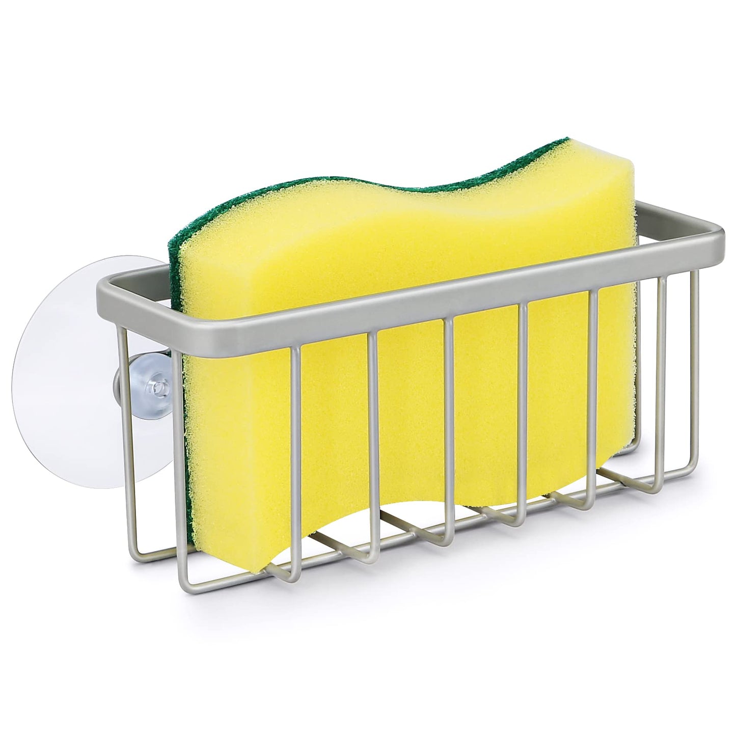 HLOOL Kitchen Sink Sponge Holder – Matte Silver Sink Caddy & Dish Soap Organizer