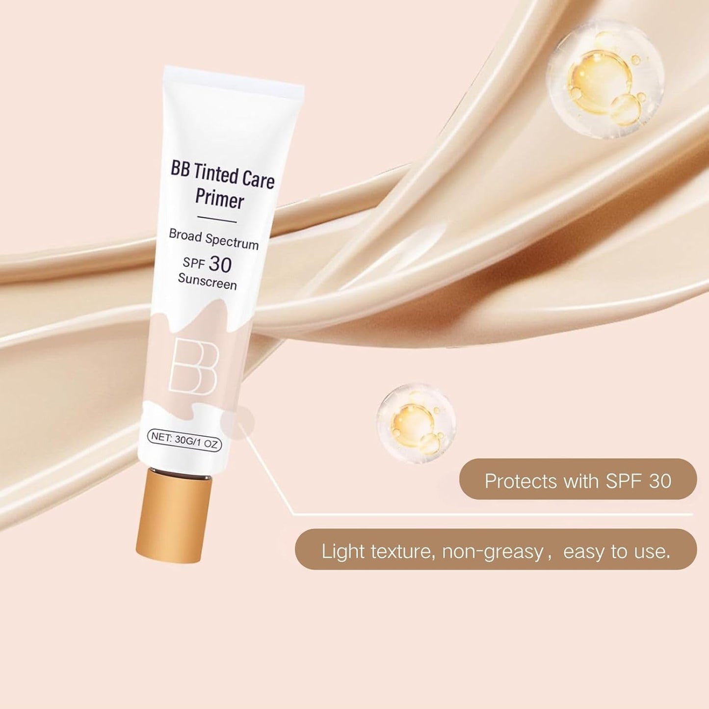 BB Tinted Moisturizer SPF 30 with Brush – Full Coverage Primer for Light/Medium Skin, Moisturizes & Smooths (Natural*1)