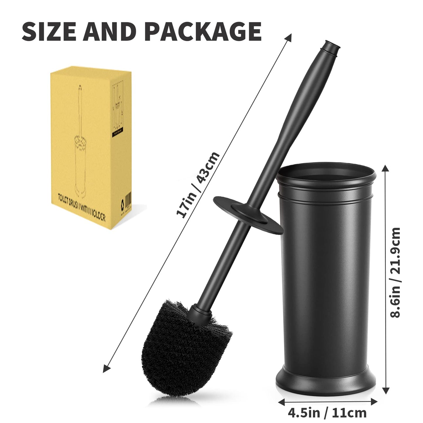 UPTRONIC Toilet Brush Set with Extra Long Handle & Durable Bristles, Covered Holder for Bathroom Cleaning, Black, 1 Set