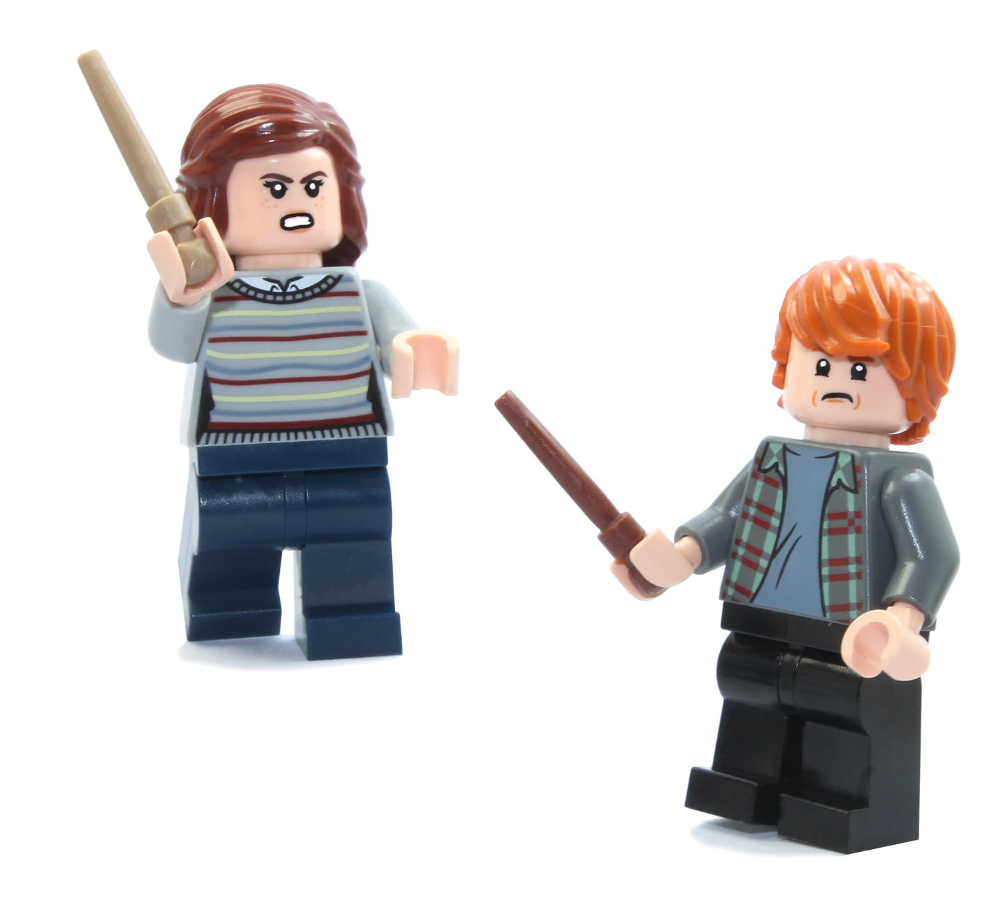 LEGO Harry Potter Minifigure Combo - Hermione in Stripped Sweater and Ron Weasley in Plaid Shirt (Adult Version) with Wands