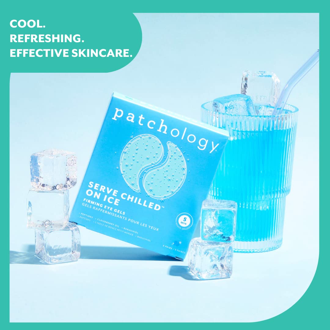 Patchology Iced Cooling Under Eye Mask Patches, 5 Pairs – Peptides, Cloudberry Oil & Bakuchiol to Soothe, Firm, & Reduce Fine Lines & Bags