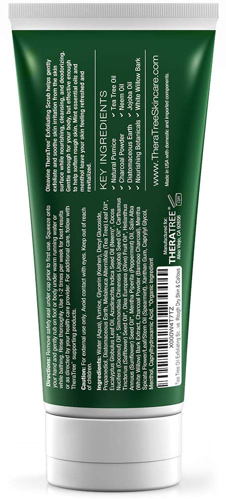 Tea Tree Oil Exfoliating Scrub with Bamboo Charcoal, Neem Oil & Natural Pumice by Oleavine TheraTree
