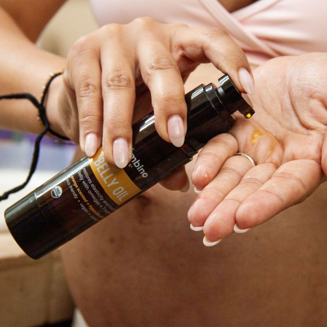 Mambino Organics Oh Baby! Belly Oil – Organic Stretch Mark Oil for Pregnancy & Postpartum, Hydrating Tamanu, Shea Butter & Calendula, Vegan, 4 fl oz