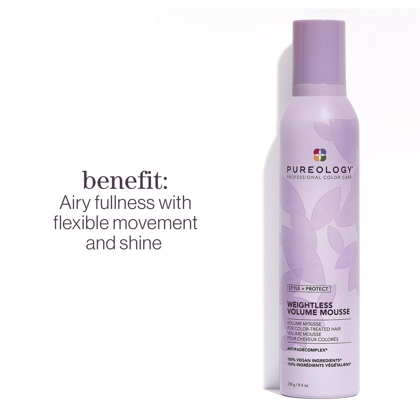 Pureology Style + Protect Weightless Volume Mousse 8.4 Oz | Lightweight Volumizing Mousse for Fine, Color-Treated Hair | Sulfate-Free & Vegan