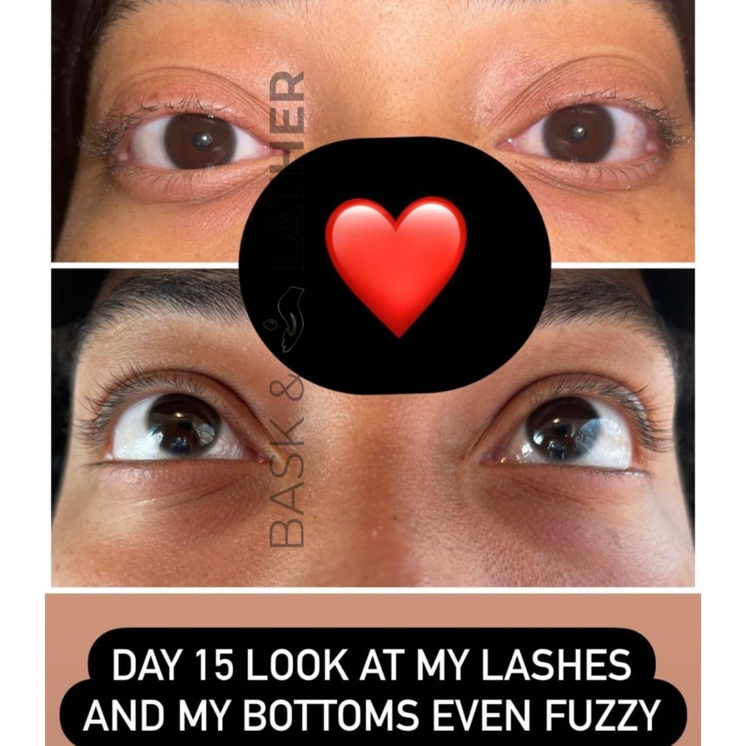 Bask & Lather Lash & Brow Serum with Castor & Jojoba Oil – Thicker, Fuller, Longer Eyelashes & Eyebrows, 3-Month Supply, Brush Applicator