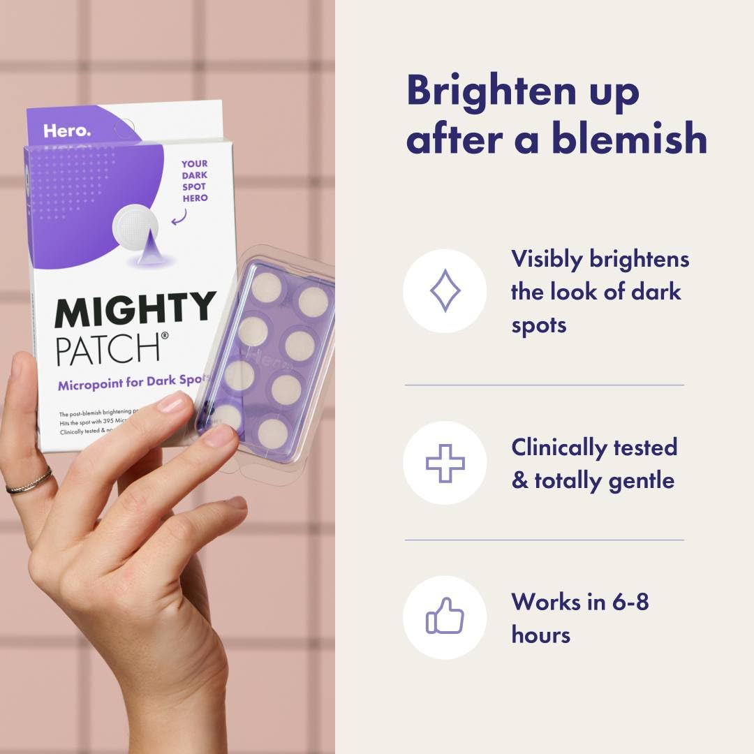 Hero Cosmetics Mighty Patch Micropoint™ Dark Spot Treatment – 8 Count Post-Blemish Patches, 395 Micropoints, Dermatologist Tested & Gentle