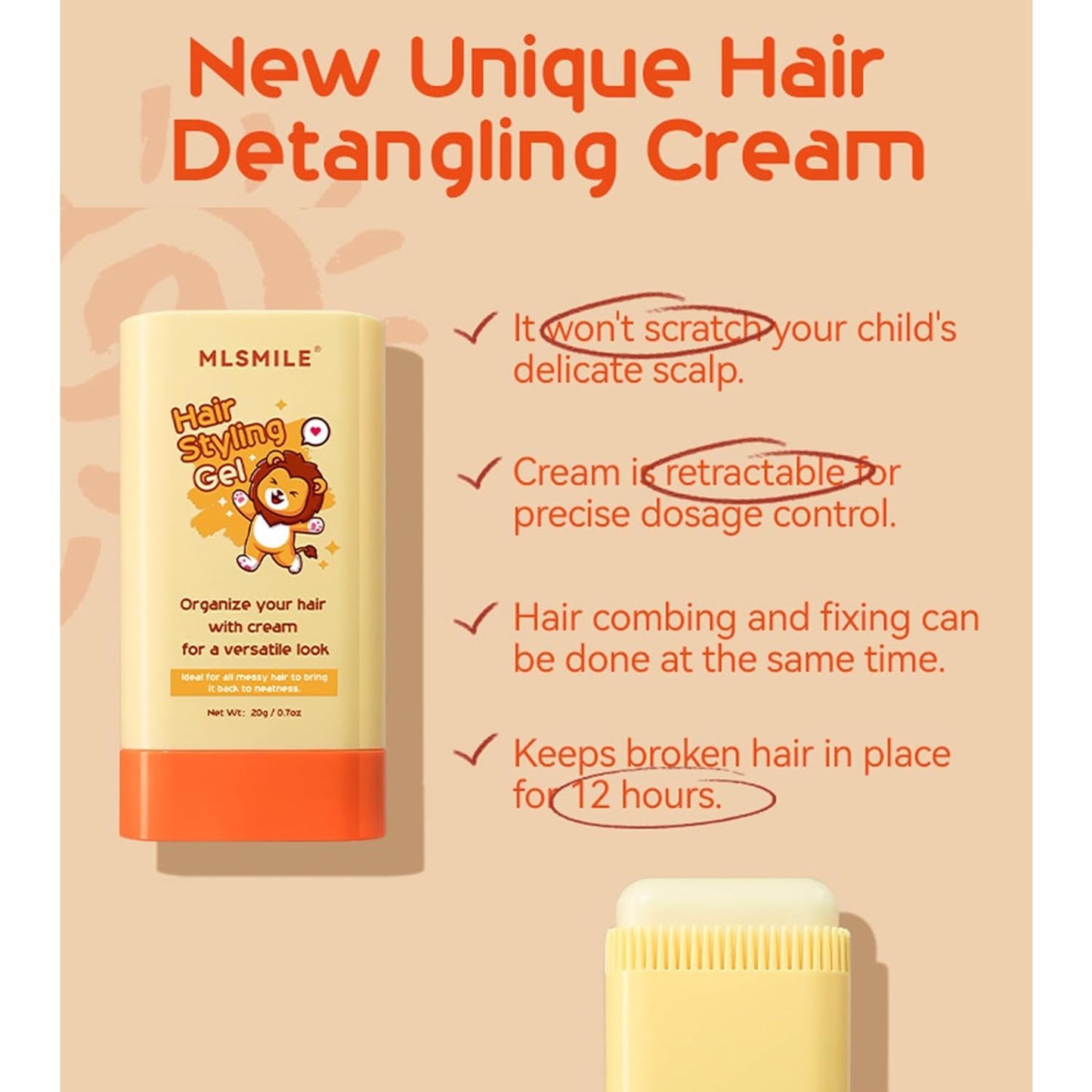 MINXUEYEN Kids Hair Styling Gel & Wax Stick 2-in-1 with Built-in Comb – Natural, Non-Greasy, Easy Styling for Children, Clear, 0.71oz