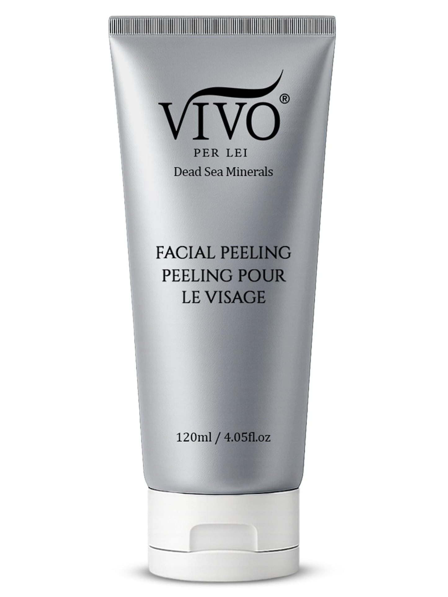 Vivo Per Lei Facial Peeling Gel with Dead Sea Minerals & Nut Shell Powder – Gentle Face Scrub & Blackhead Remover, 4.05 fl oz