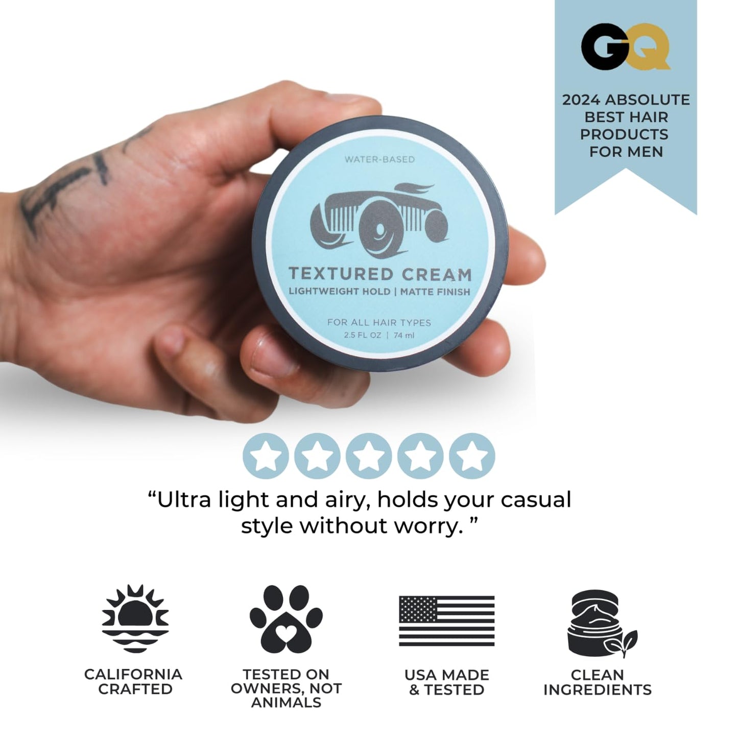 BRIGHTSIDE Textured Cream - Lightweight Matte Styling Cream for All Hair Types - Water-Based Blend with Kaolin, Silica & Bentonite Clay (2.5oz)