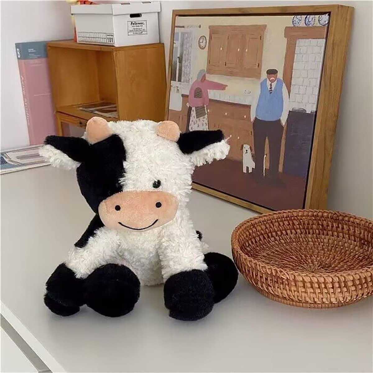 YUKOUQIAN Cow Stuffed Animal Cute Cow Plush Doll Toy 9 inch for Girls Boys Christmas (Cow Sitting)