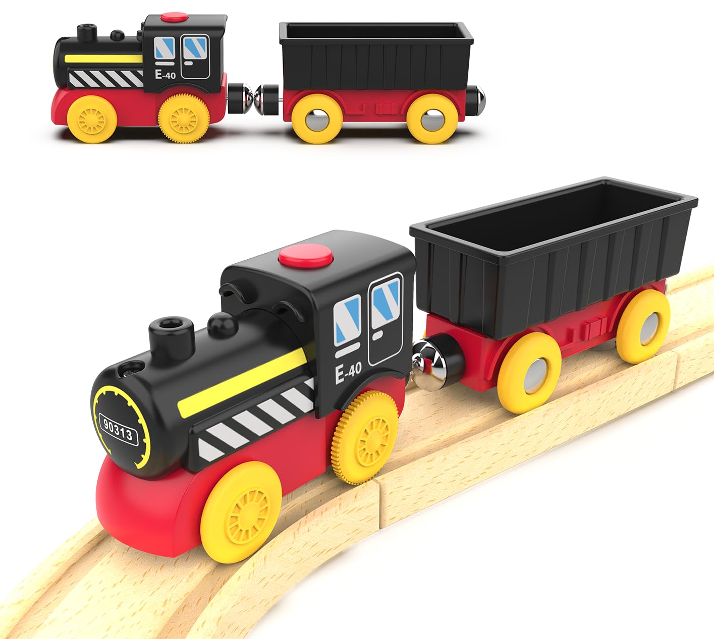 Battery Operated Locomotive Train, Magnetic Trains Toy for Wooden Tracks, Motorized Train Compatible with Thomas, Brio, Chuggington, Melissa & Doug