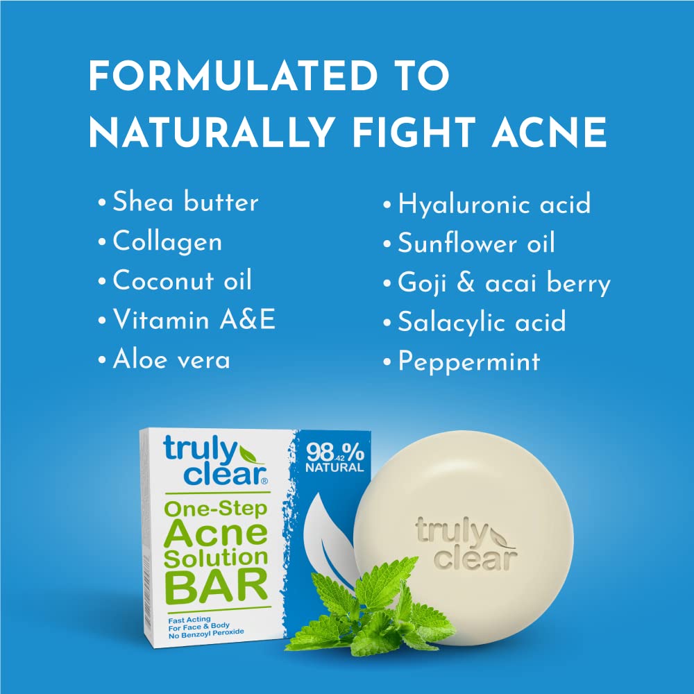 Truly Clear 1-Step Plant-Based Acne Treatment for Face, Chest & Back – Non-Drying, Salicylic + Hyaluronic Acid, Rosacea Safe