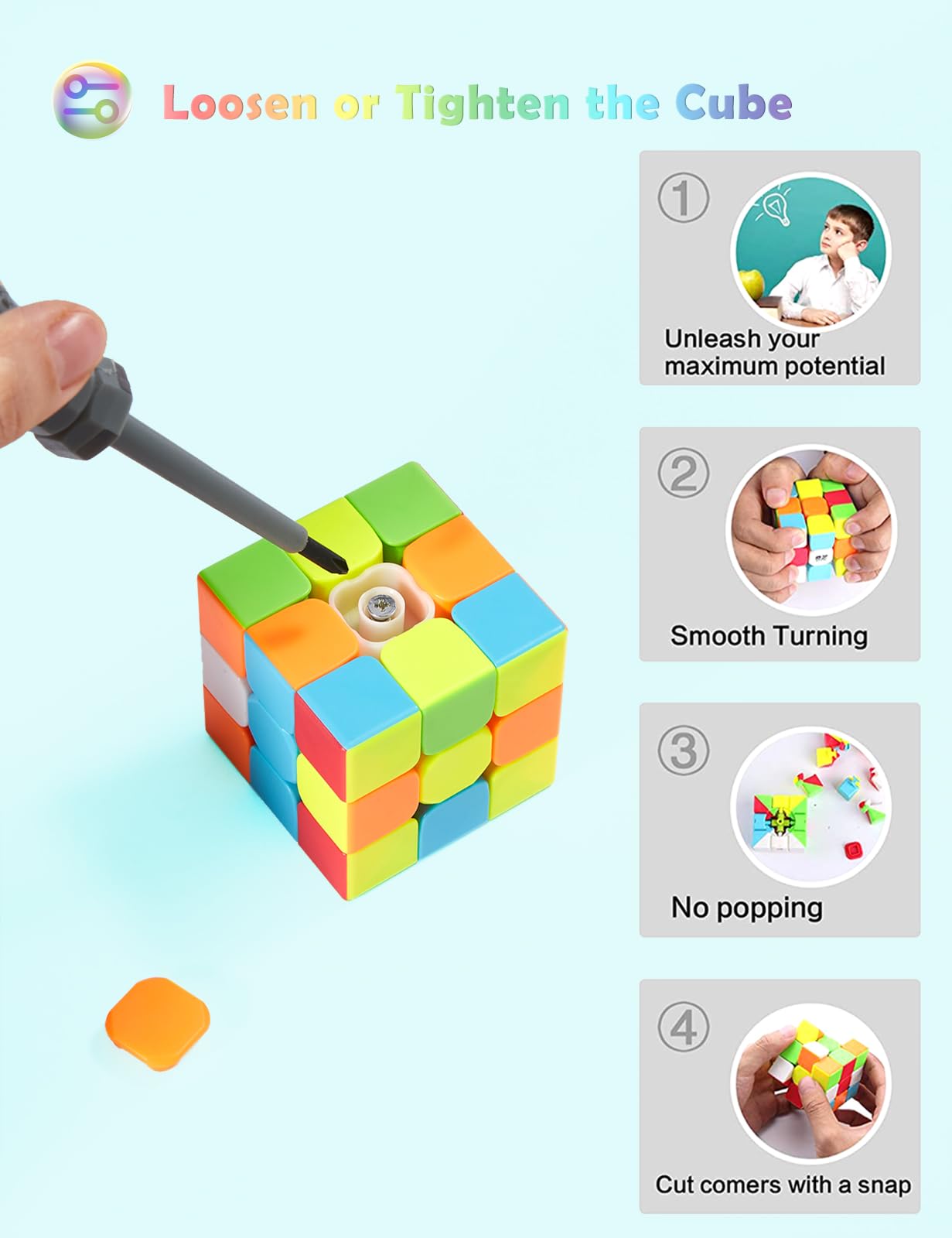 ROXENDA Speed Cube Set, Magic Cube Set of 2x2x2 3x3x3 Pyramid Cube Smooth Puzzle Cube (Stickerless)