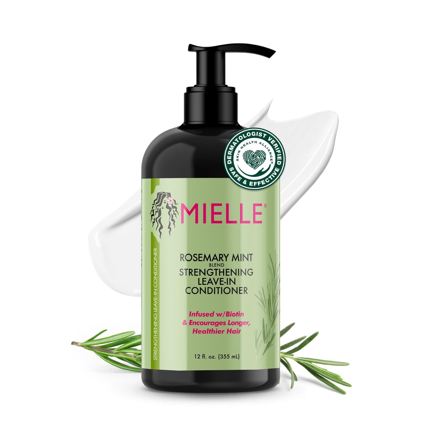 Mielle Organics Rosemary Mint Strengthening Leave-In Conditioner with Biotin – Hydrating Moisturizer for Curly Hair to Soften, Protect & Add Shine, 12 Oz
