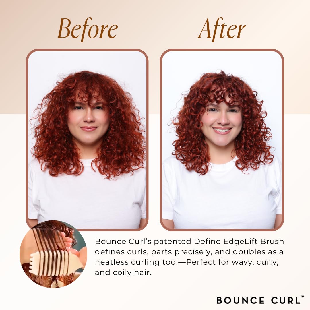 Bounce Curl Define EdgeLift Brush, 5-in-1 Tool for Effortlessly Defined Curls, Waves & Coils, Reduces Frizz - Pink