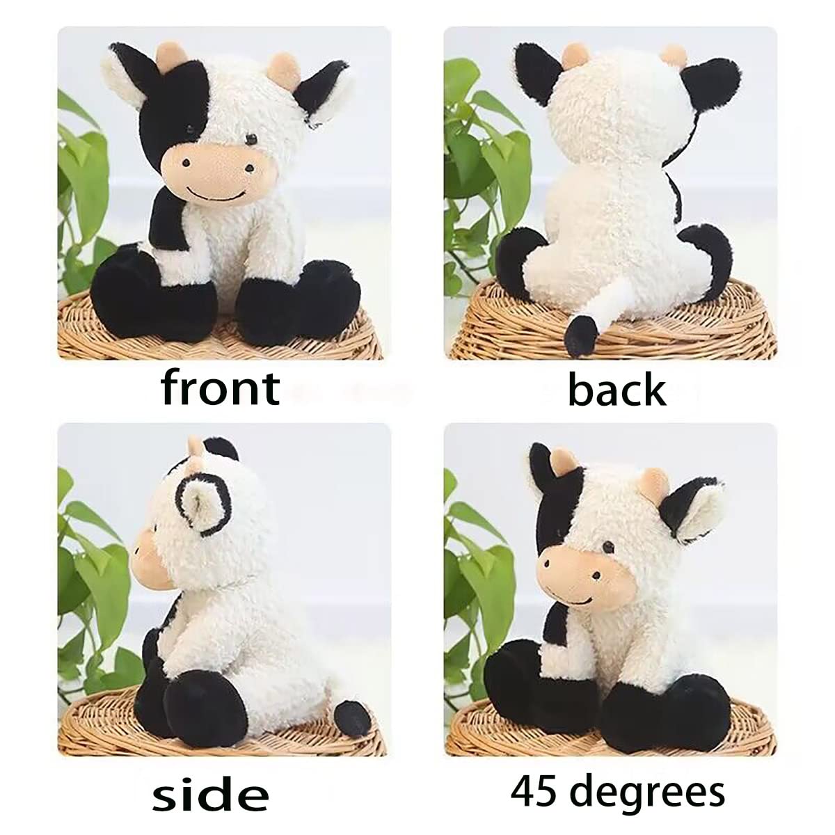 YUKOUQIAN Cow Stuffed Animal Cute Cow Plush Doll Toy 9 inch for Girls Boys Christmas (Cow Sitting)