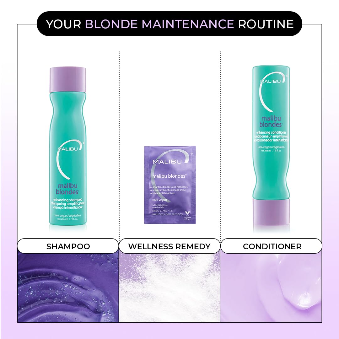 Malibu C Blondes Wellness Remedy (3 Packets) – Removes Brassiness & Discoloration from Blonde, Highlighted, or Bleached Hair, Restores Shine & Vibrance