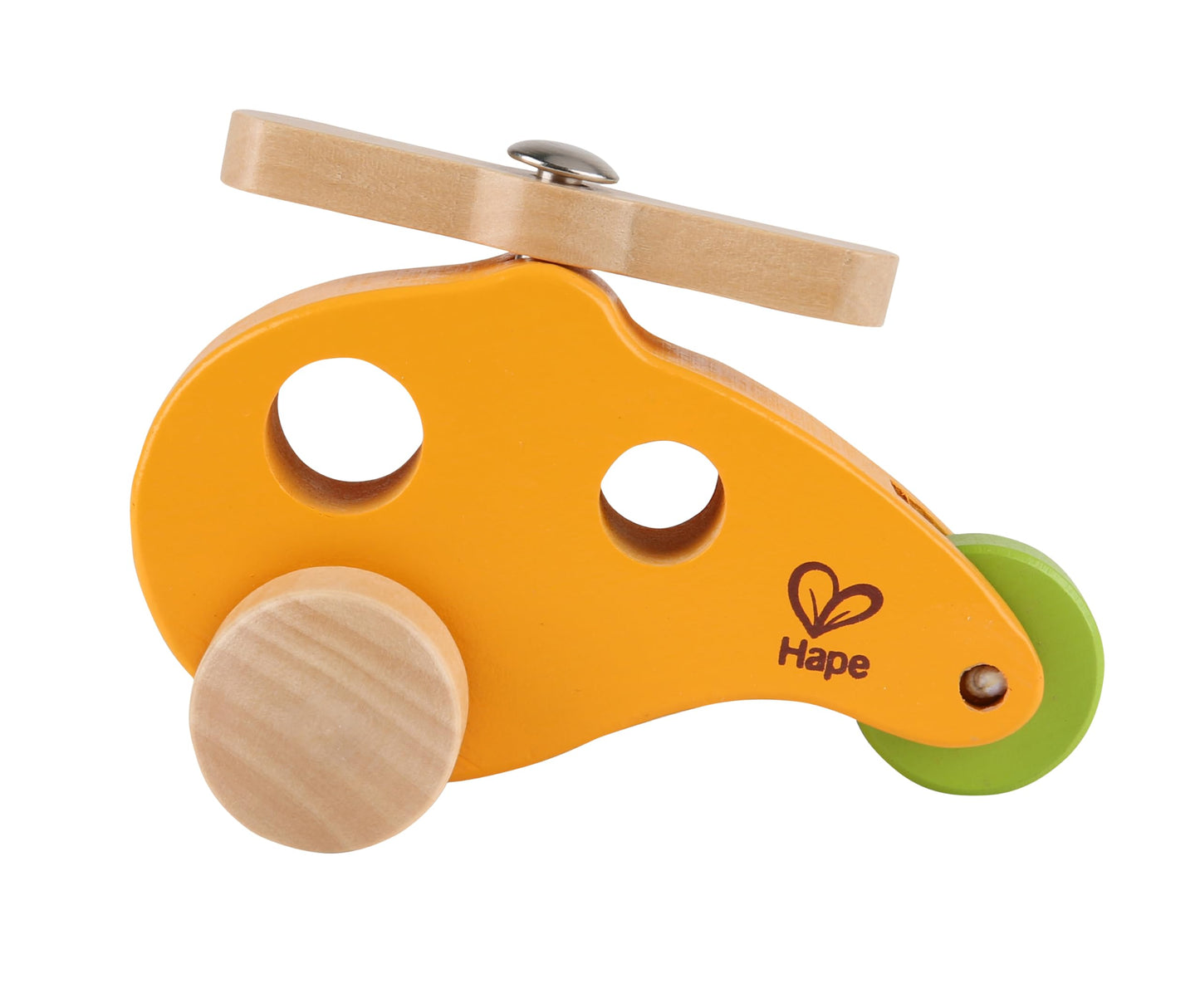 Hape Little Copter Wooden Toy Toddler Play Vehicle, L: 5, W: 2.6, H: 3.5 inch, Yellow
