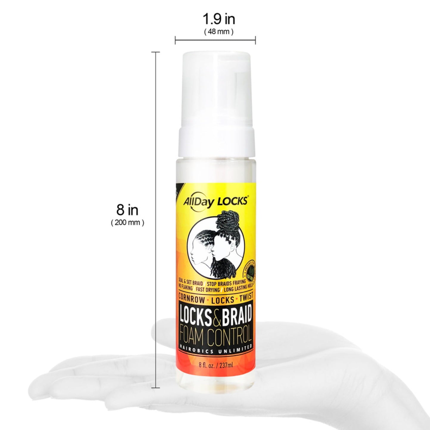 AllDay Locks Braid Foam 8oz | Long-Lasting Mousse for Shine & Hold | Frizz-Free Finish with Tea Tree, Lavender & Peppermint Oils | Moisturizes Braids & Twists