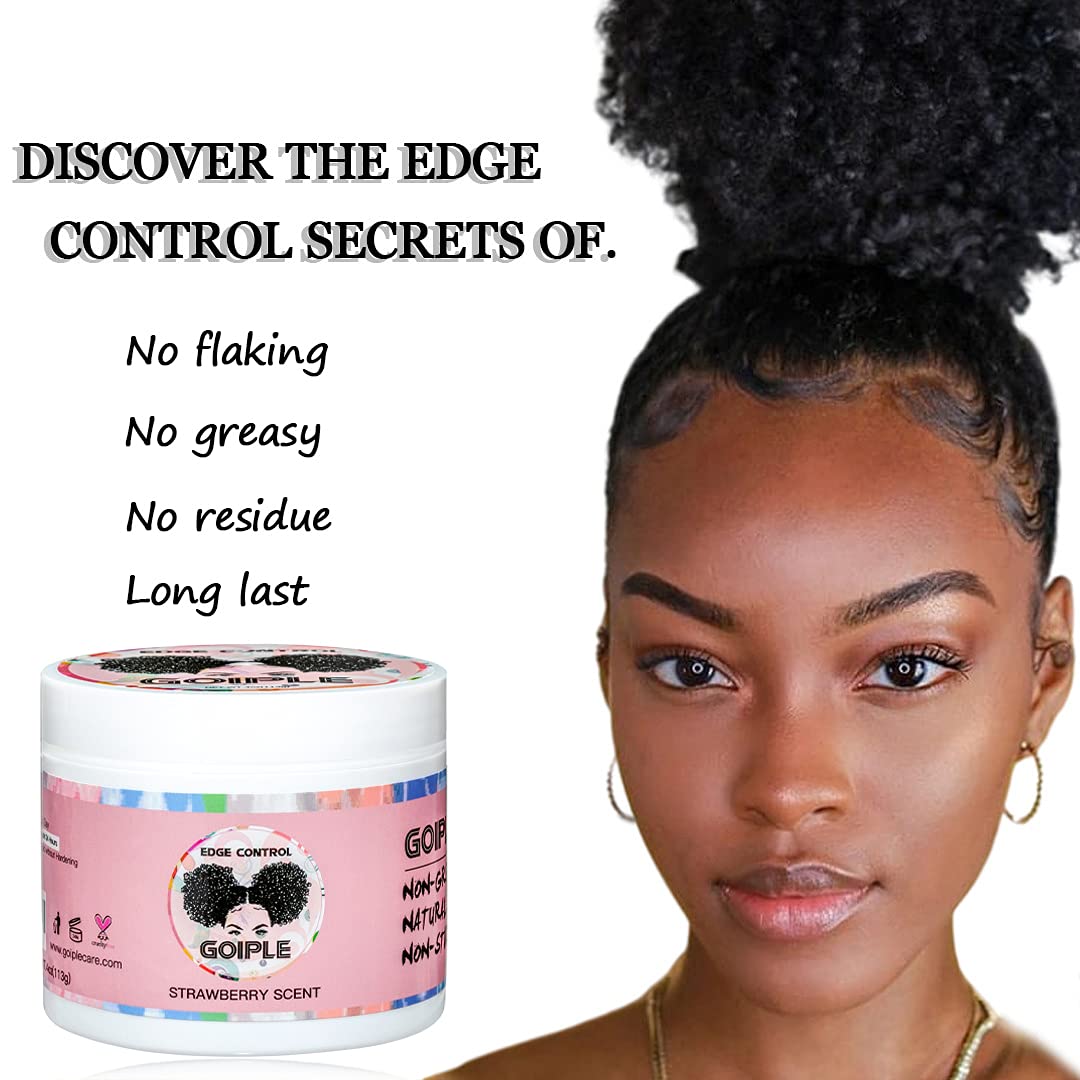 Edge Control Wax for Women – Strong Hold, Non-Greasy Edge Wax Gel for Black Hair, No Flaking or White Residue, Smooth & Shiny, Strawberry Scent, 4oz
