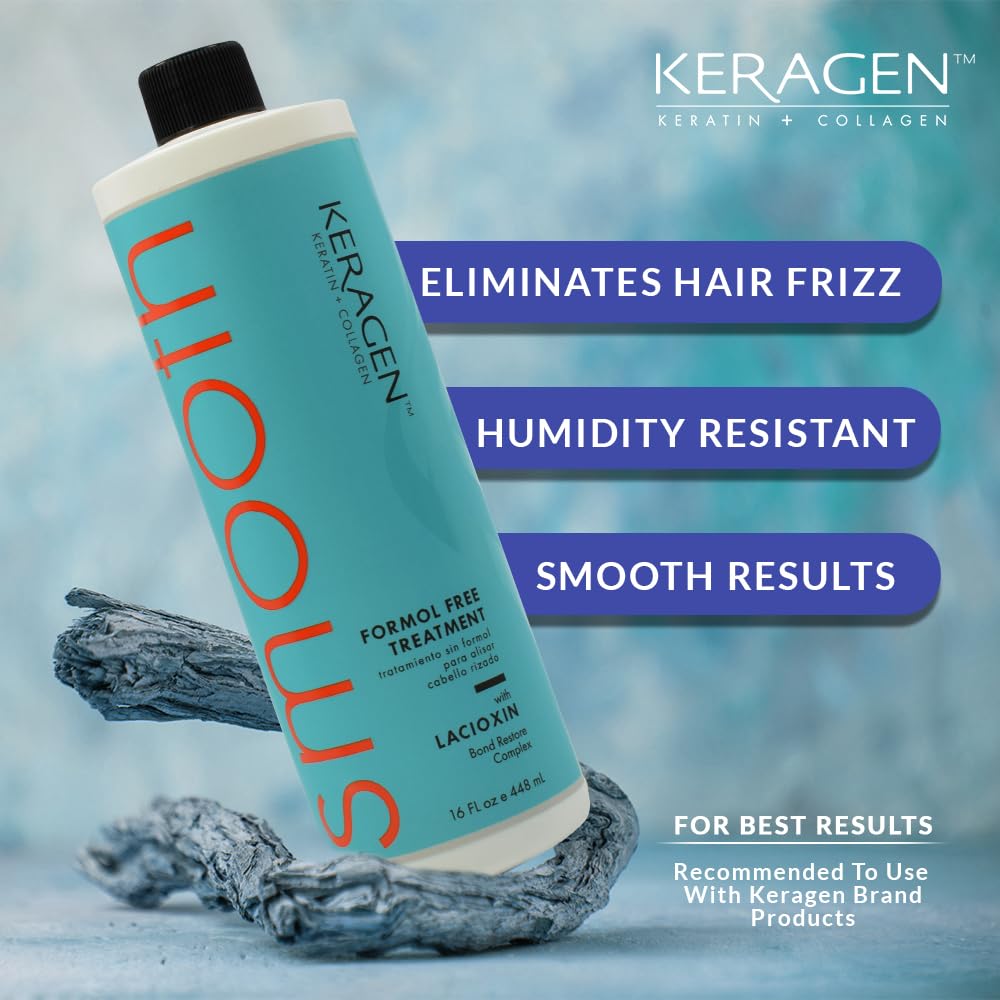 Keragen Brazilian Keratin Smoothing Treatment 16 Oz | Formaldehyde-Free Blowout for Frizzy, Dry, or Damaged Hair | Smooth, Silky Finish for Fine to Medium Hair