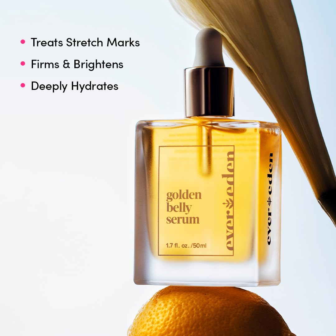 Evereden Golden Belly Serum 1.7 fl oz – Clean, Vegan, Non-Toxic Belly Oil for Pregnancy & Postpartum, Stretch Mark & Maternity Skincare