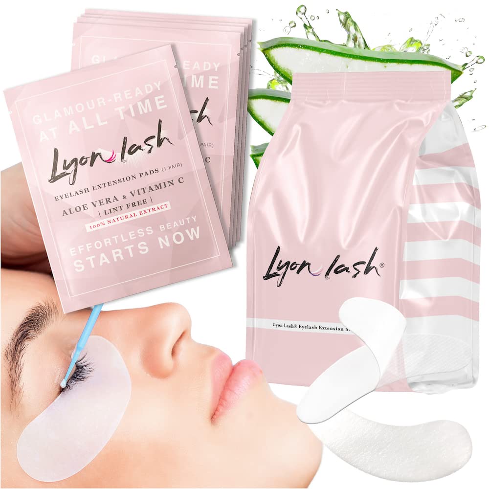 Lyon Lash 100 Pairs Under Eye Gel Pads – Lint-Free, Aloe Vera Hydrogel Patches for Eyelash Extensions, Fits Most Eye Shapes, Premium Beauty Tool